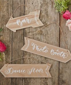 Boho Wedding Wooden Arrow Signs - 'Bar', 'Photo Booth' & 'Dance Floor'