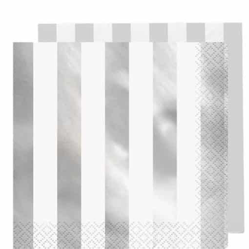 Metallic Silver Stripe Paper Napkins