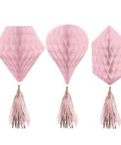 Rose Gold Blush Honeycomb Ball with Tassel Tail