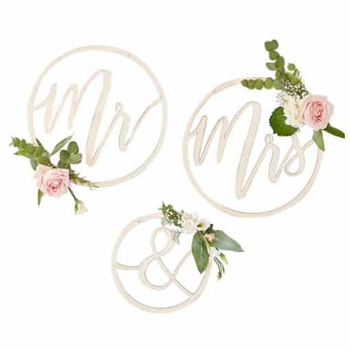 Gold Wedding Mr & Mrs Wooden Hoop Decorations