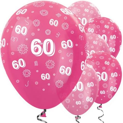 60th Birthday Pink Mix Flowers Balloons