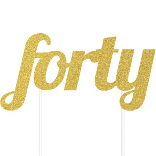 Age Forty Gold Glitter Cake Topper