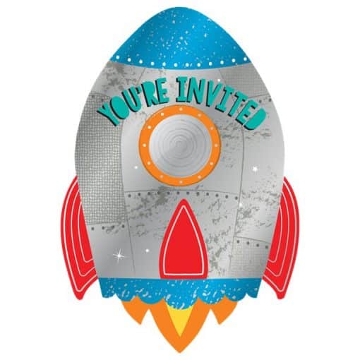 Blast Off Birthday Postcard Invitations with Stickers