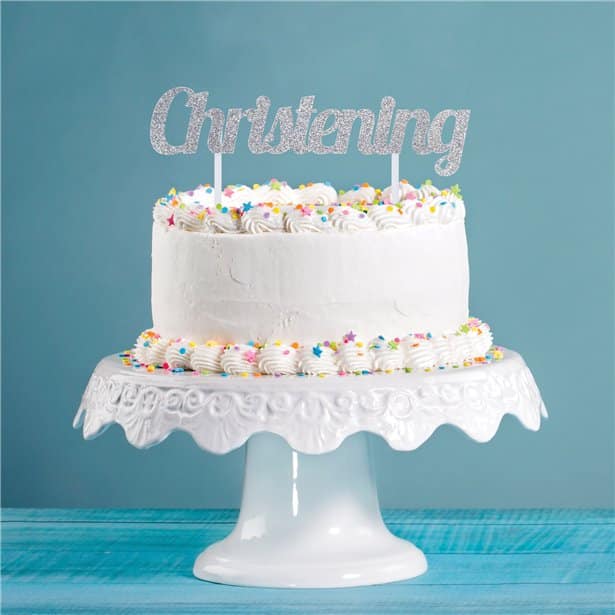 Christening Silver Glitter Cake Topper