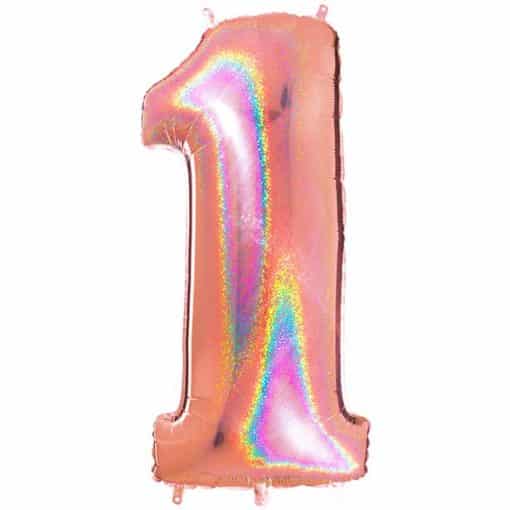 Glitter Rose Gold Holographic Number 1 Balloon