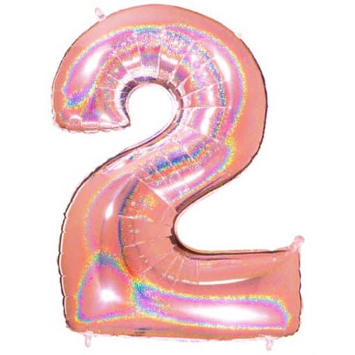 Glitter Rose Gold Holographic Number 2 Balloon