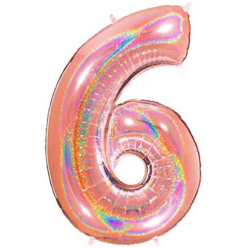 Glitter Rose Gold Holographic Number 6 Balloon