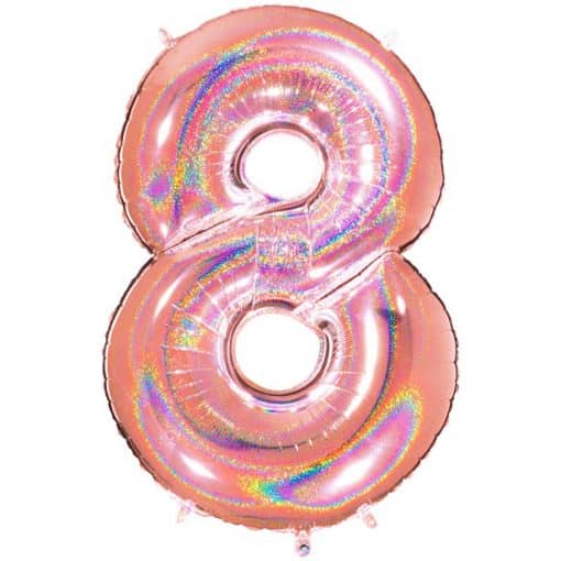 Glitter Rose Gold Holographic Number 8 Balloon