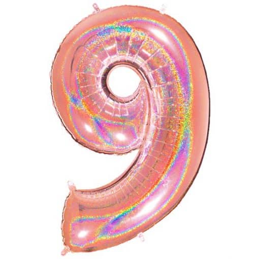 Glitter Rose Gold Holographic Number 9 Balloon