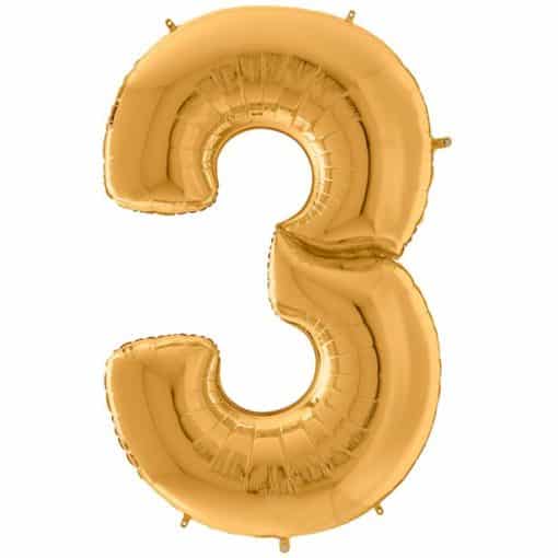 Gold Number 3 Foil Balloon