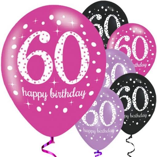 Happy 60th Birthday Pink Mix Sparkling Celebration Balloons