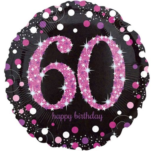 Happy 60th Birthday Pink Sparkling Celebration Balloon