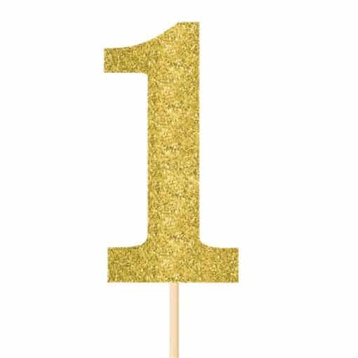 Number 1 Large Gold Glitter Pick