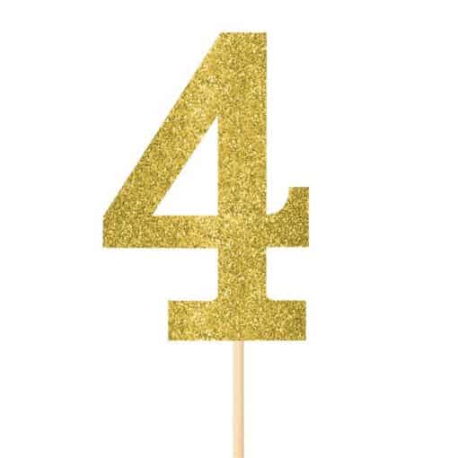 Number 4 Large Gold Glitter Pick