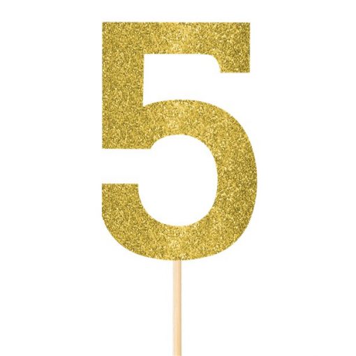 Number 5 Large Gold Glitter Pick