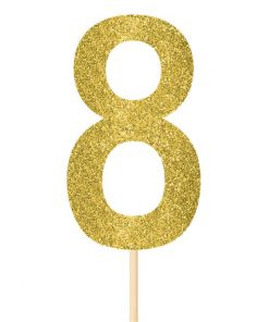 Number 8 Large Gold Glitter Pick