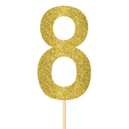 Number 8 Large Gold Glitter Pick