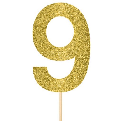 Number 9 Large Gold Glitter Pick