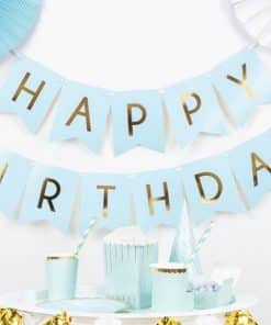 Pastel Blue & Gold Happy Birthday Banner