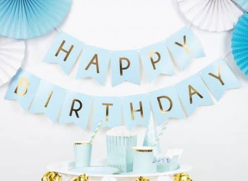 Pastel Blue & Gold Happy Birthday Banner