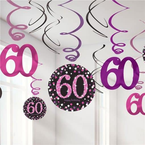 Pink Celebration Age 60 Hanging Swirls