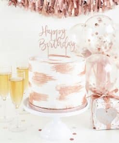 Rose Gold Happy Birthday Glitter Cake Topper