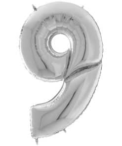 Silver Number 9 Foil Balloon