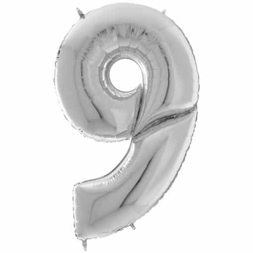 Silver Number 9 Foil Balloon