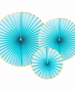 Pastel Blue & Gold Paper Fans