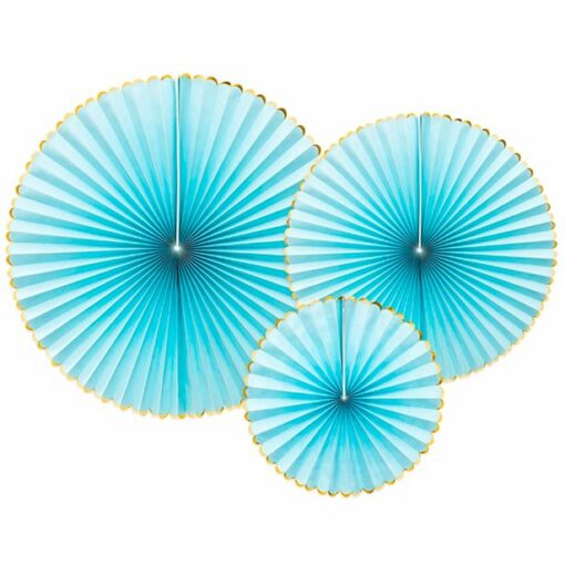 Pastel Blue & Gold Paper Fans