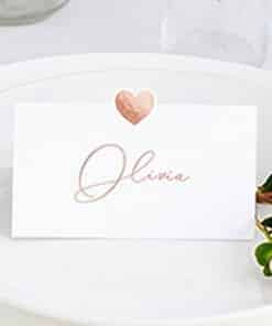 Rose Gold Heart Wedding Place Cards