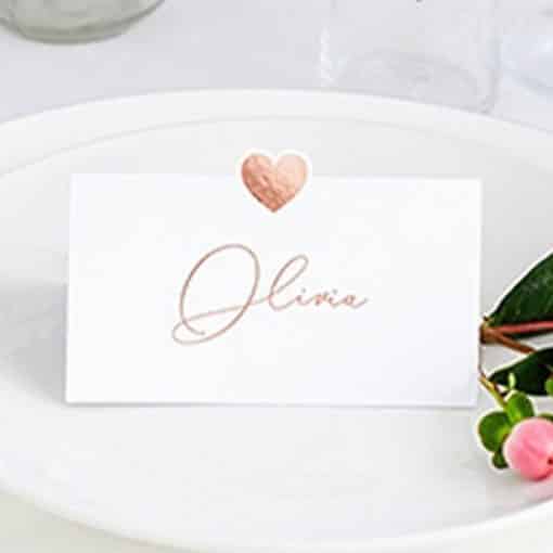 Rose Gold Heart Wedding Place Cards