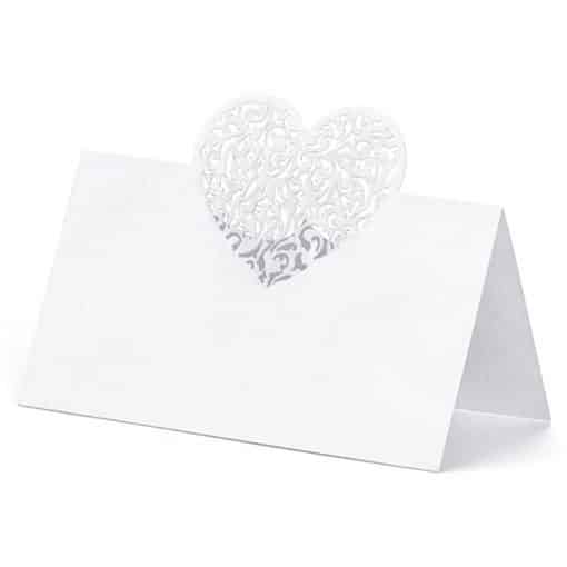 White Laser Heart Place Cards