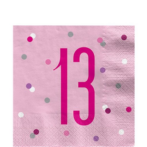 Age 13 Pink Birthday Glitz Napkins