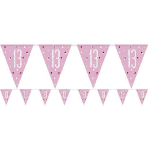 Age 13 Pink Birthday Glitz Prismatic Bunting