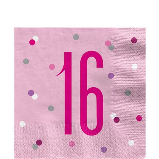 Age 16 Pink Birthday Glitz Napkins