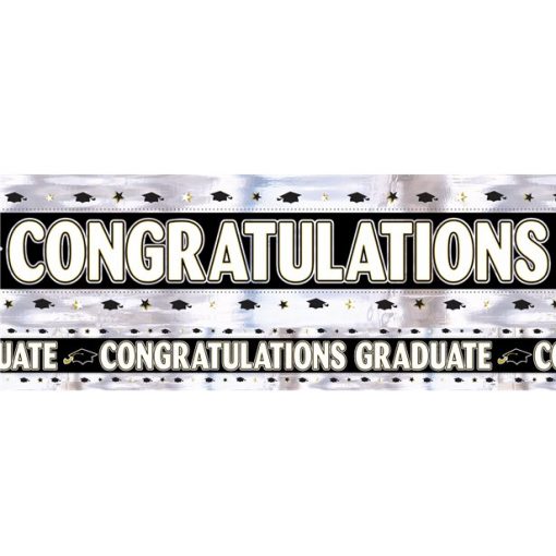 Black, White, Silver, Gold Graduation Foil Banner