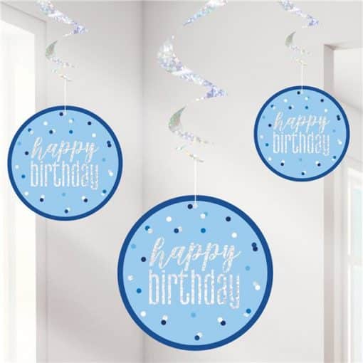 Blue Birthday Glitz Hanging Swirls