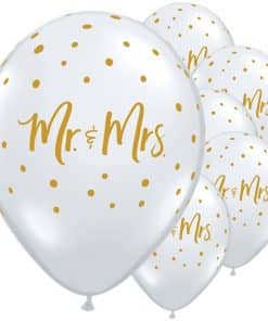 Mr & Mrs Gold Dots Diamond Clear Balloons