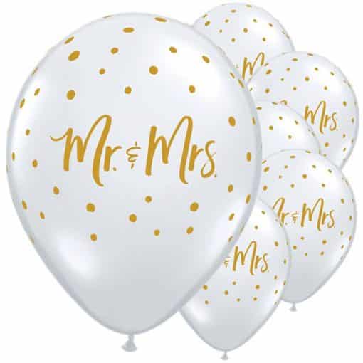 Mr & Mrs Gold Dots Diamond Clear Balloons