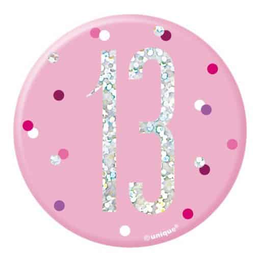 Pink Birthday Glitz Age 13 Badge