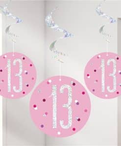 Pink Birthday Glitz Age 13 Hanging Swirls