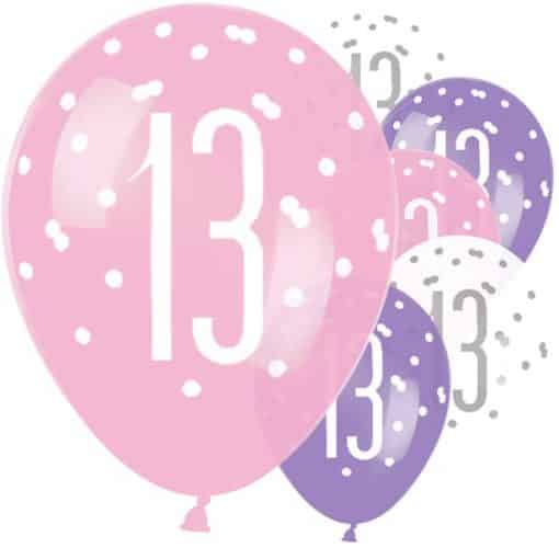 Pink Birthday Glitz Age 13 Latex Balloons