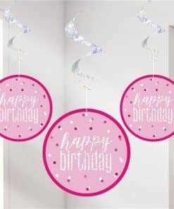 Pink Birthday Glitz Hanging Swirls