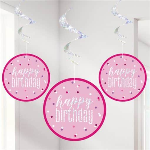 Pink Birthday Glitz Hanging Swirls