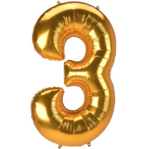 Gold Number 3 Foil Balloon