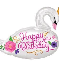 Beautiful Swan Happy Birthday Supershape Balloon