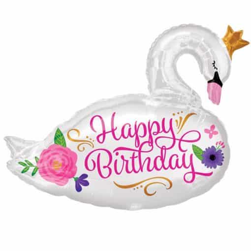 Beautiful Swan Happy Birthday Supershape Balloon