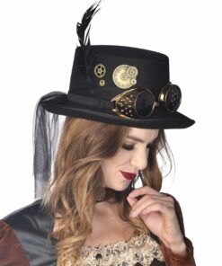 Black Steampunk Top Hat with Goggles