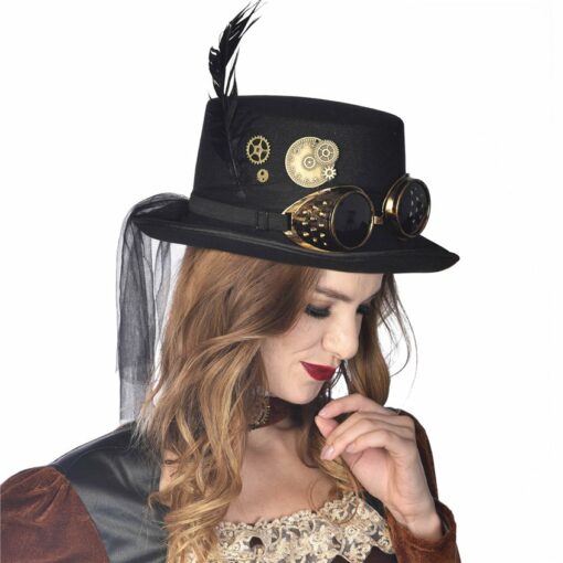 Black Steampunk Top Hat with Goggles